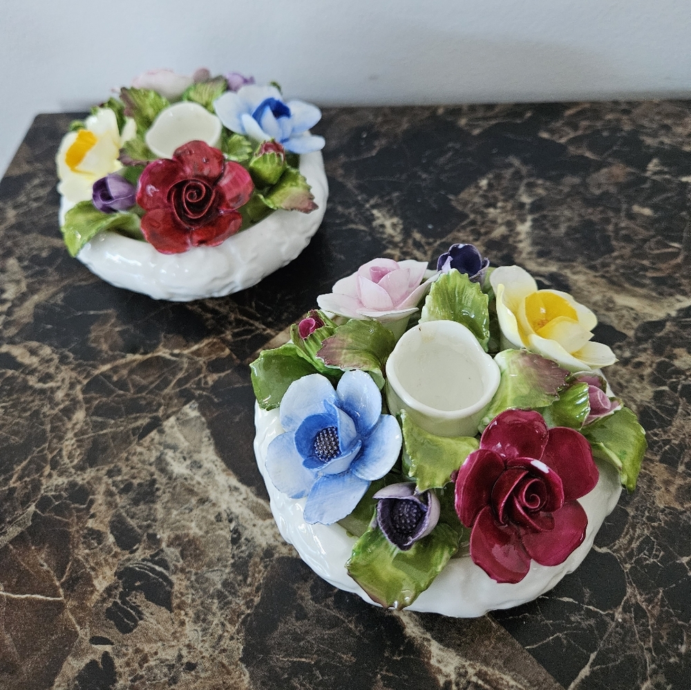 Vintage Aynsley Bone China Floral Candle Holders